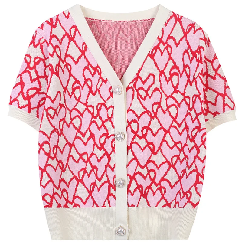 Spring 2022 New Geometric Jacquard Bead Button Vintage Slim V-Neck Short Sleeve Knitting Cardigan Women
Spring 2022 New Geometric Jacquard Bead Button Vintage Slim V-Neck Short Sleeve Knitting Cardigan Women