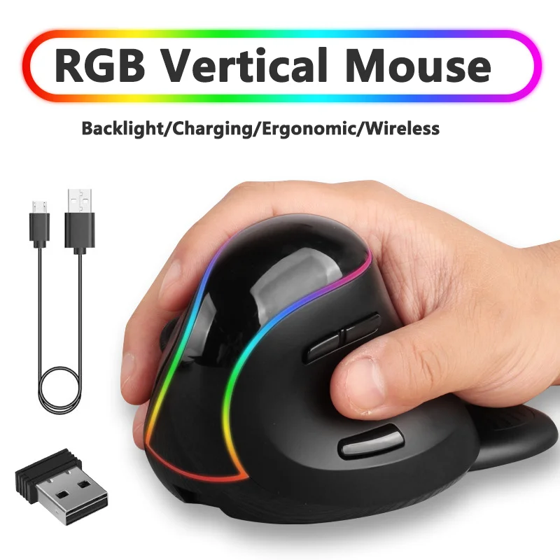 RGB Vertical Mouse Optical Charging Wireless Mice with Backlight Adjustable DPI Ergonomic Gaming Mouse USB Mause For Laptop PC
RGB Vertical Mouse Optical Charging Wireless Mice with Backlight Adjustable DPI Ergonomic Gaming Mouse USB Mause For Laptop PC