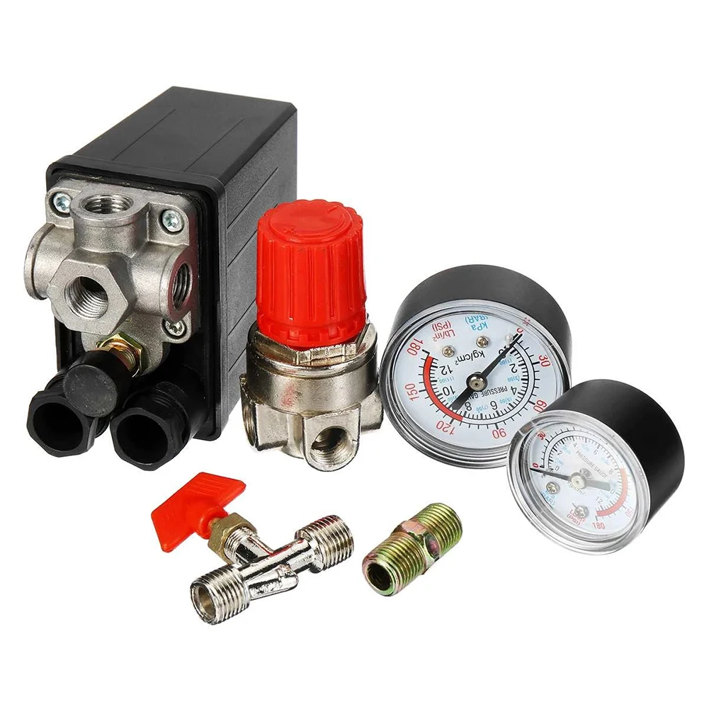 120PSI Air Compressor Pressure Switch Valve Control Manifold Regulator Gauges High Precision Voltage Regulation Sensitive
120PSI Air Compressor Pressure Switch Valve Control Manifold Regulator Gauges High Precision Voltage Regulation Sensitive