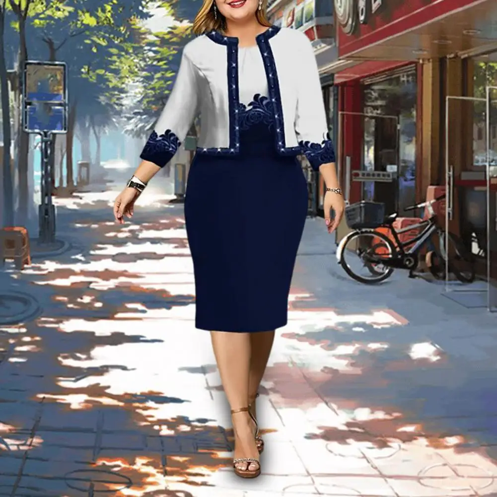 2 Pcs/Set Women Dress Coat Set Plus Size Three Quarter Sleeves Flower Print Cardigan Coat Dress-up Short Coat Dress Suit
2 Pcs/Set Women Dress Coat Set Plus Size Three Quarter Sleeves Flower Print Cardigan Coat Dress-up Short Coat Dress Suit