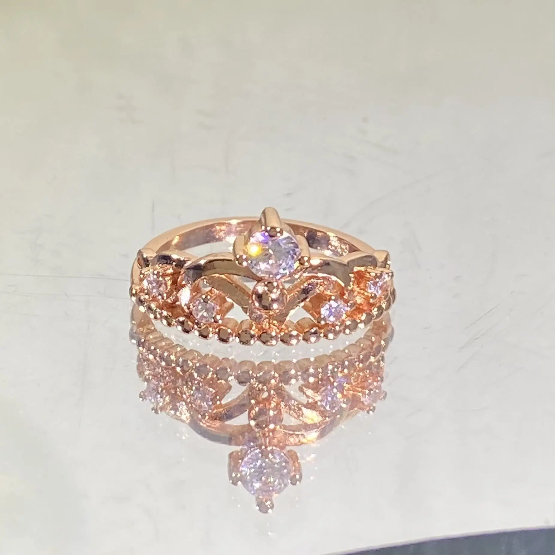 

Классическое Двухслойное женское ювелирное изделие из розового золота, ажурное кольцо с полным покрытием, с цирконом и серебряным покрытием, ювелирное изделие в Подарок на годовщину