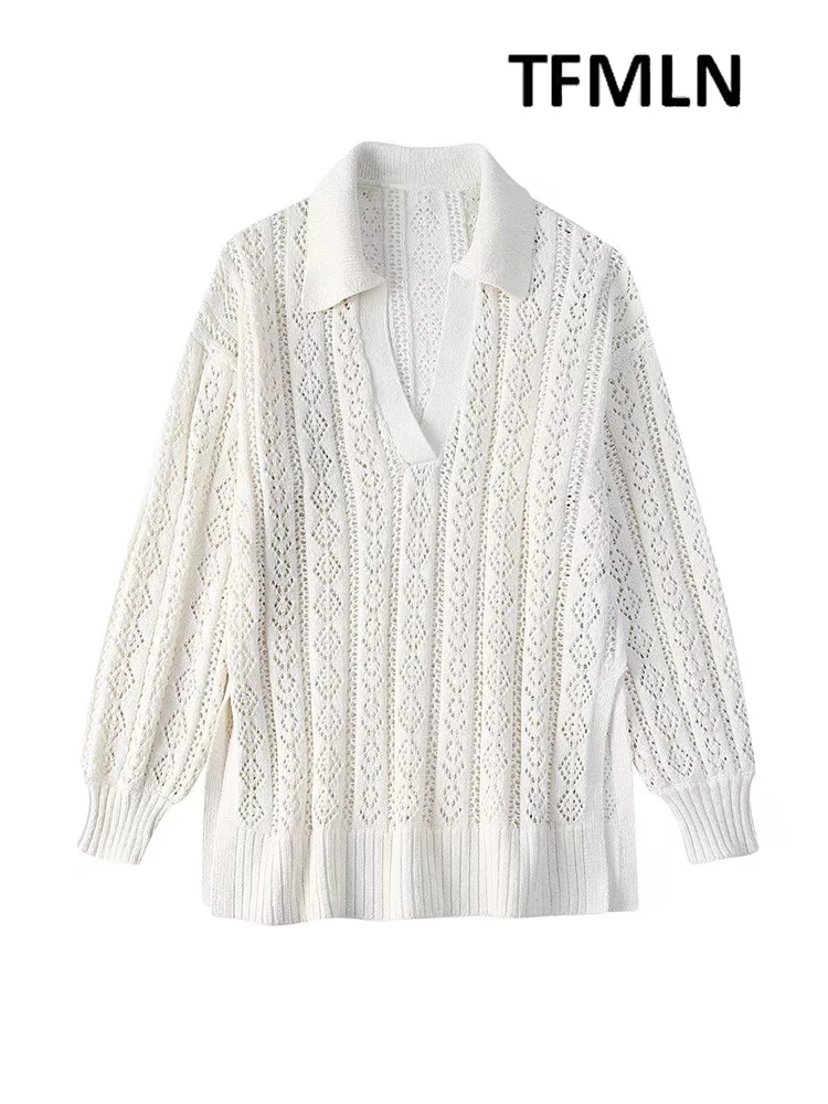 TFMLN 2022 Summer Women Mesh Jacquard Knitted Sweater POLO Collar Long Sleeve Sweater Pullover Warm Casual Vintage Wear
TFMLN 2022 Summer Women Mesh Jacquard Knitted Sweater POLO Collar Long Sleeve Sweater Pullover Warm Casual Vintage Wear