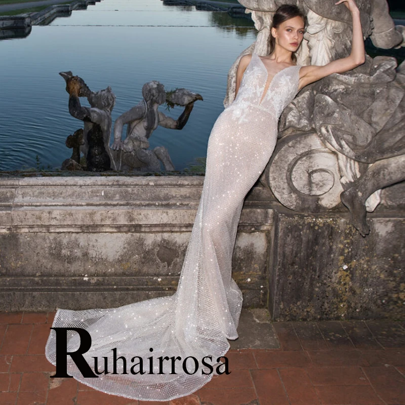 Ruhair Elegant Trumpet Tulle Illusion Wedding Dresses Sleeveless V-Neck For Women Appliques Robe De Mariée Formal Brides Gown
Ruhair Elegant Trumpet Tulle Illusion Wedding Dresses Sleeveless V-Neck For Women Appliques Robe De Mariée Formal Brides Gown