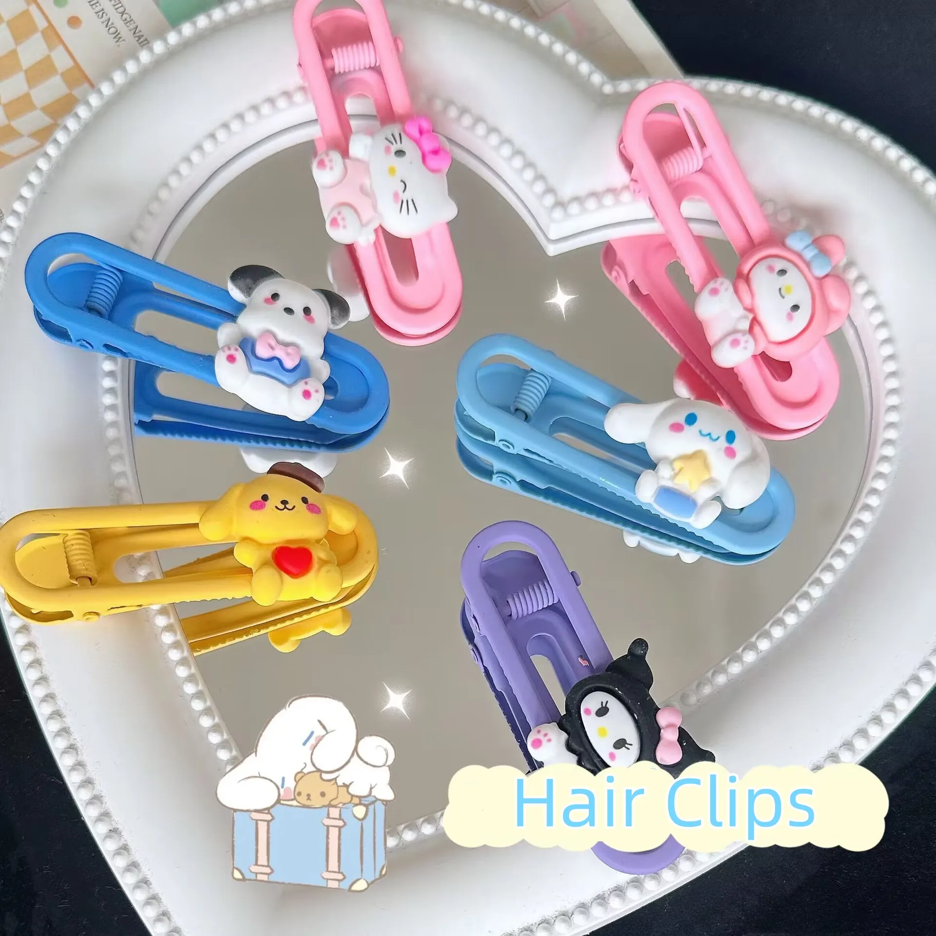 Helloskitty Kuromi Chinamoroll Cartoon Colorful Girl Hair Clips Kawaii Oval Metal Hair Accessory Anime Bang Head Clip Decoration
Helloskitty Kuromi Chinamoroll Cartoon Colorful Girl Hair Clips Kawaii Oval Metal Hair Accessory Anime Bang Head Clip Decoration