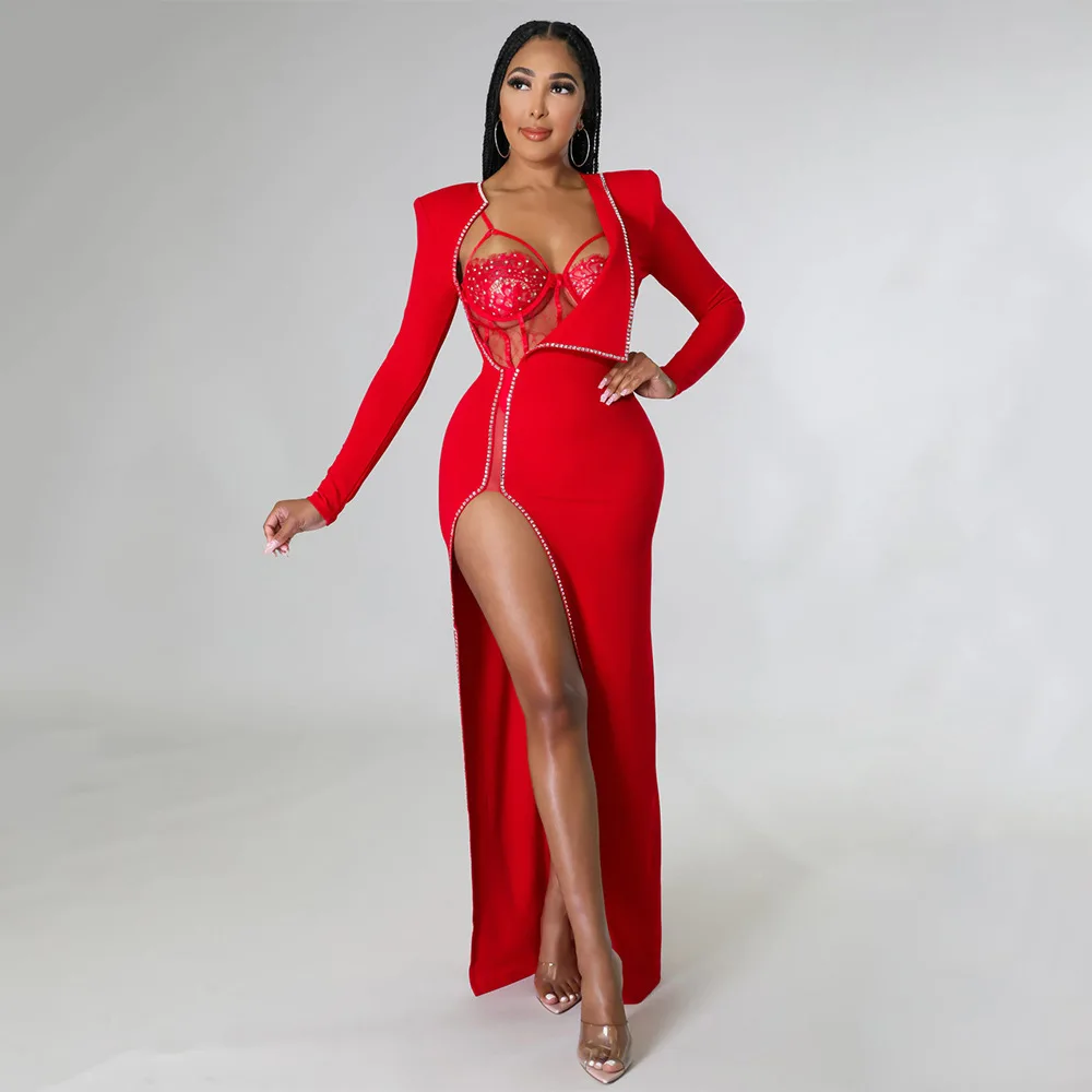 Elegant Off-White Nude Bodysuit Rhinestone Embellished Dress Set Womens High Slit Party Dresses Celebrities Outfits Wholesale
Elegant Off-White Nude Bodysuit Rhinestone Embellished Dress Set Womens High Slit Party Dresses Celebrities Outfits Wholesale