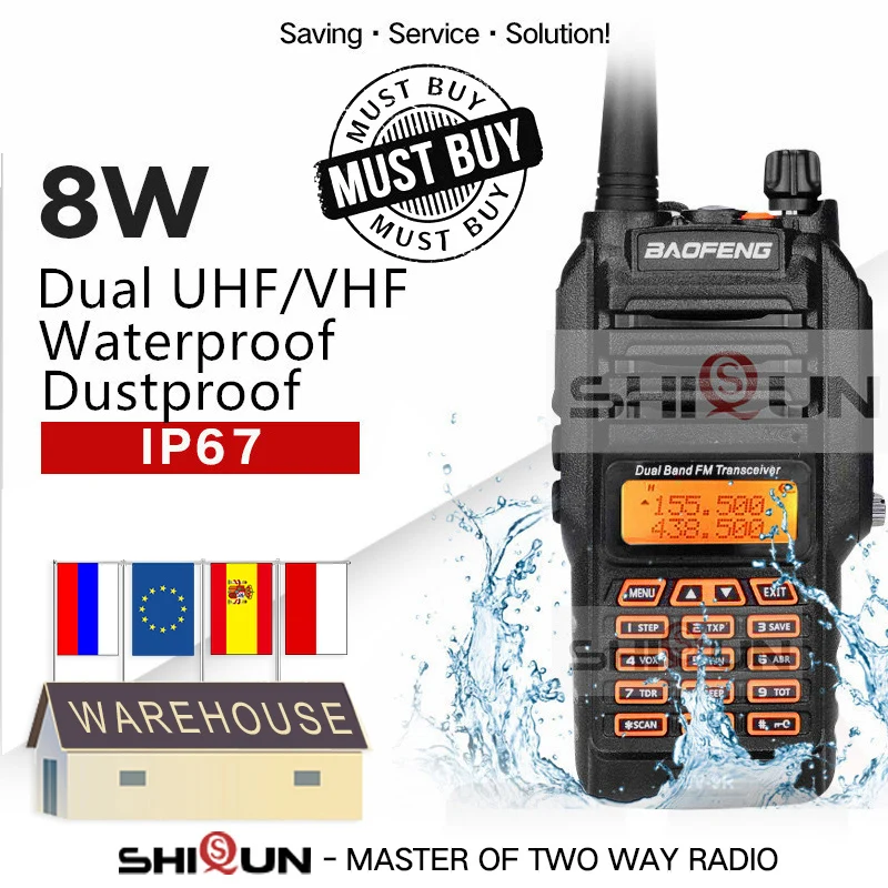 Рация Baofeng с защитой от влаги IP67, 136-174/400-520 МГц, 10 км, 8 Вт, 10 км
Рация Baofeng с защитой от влаги IP67, 136-174/400-520 МГц, 10 км, 8 Вт, 10 км