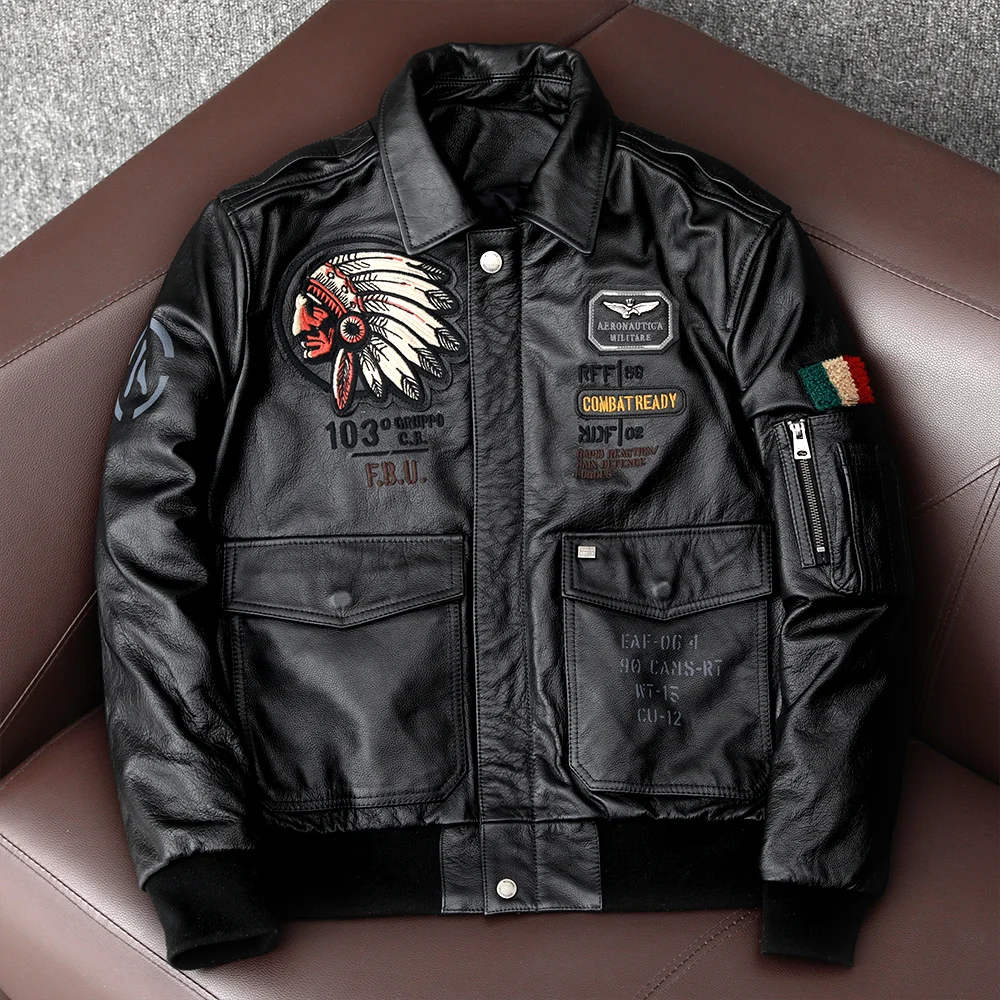 New Indian Embroidery Flying Suit Natural Genuine Leather Coat Men's Cowhide Leather Motorcycle Jackets Slim Fashion Clothing 
New Indian Embroidery Flying Suit Natural Genuine Leather Coat Men's Cowhide Leather Motorcycle Jackets Slim Fashion Clothing