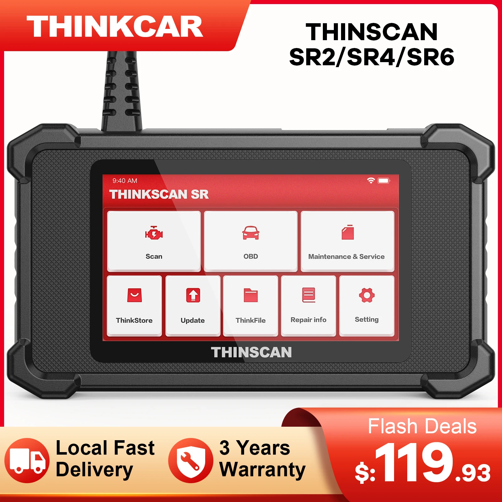 ThinkScan SR2/SR4/SR6 OBD2 Scanner Professional DIY Diagnostic Tool ABS SRS Transmission Engine System Code Reader 28 Resets
ThinkScan SR2/SR4/SR6 OBD2 Scanner Professional DIY Diagnostic Tool ABS SRS Transmission Engine System Code Reader 28 Resets