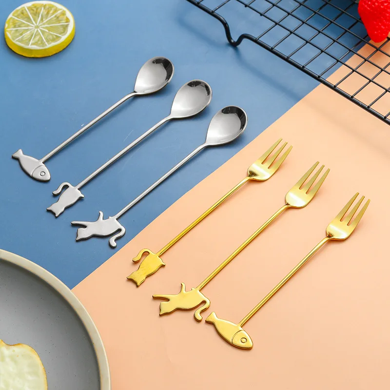 Stainless Steel Cat Fish Spoon Fork Cake Coffee Dessert Tea Ice Cream Stirring Sweet Spoon Fruit Fork Tableware 
Stainless Steel Cat Fish Spoon Fork Cake Coffee Dessert Tea Ice Cream Stirring Sweet Spoon Fruit Fork Tableware
