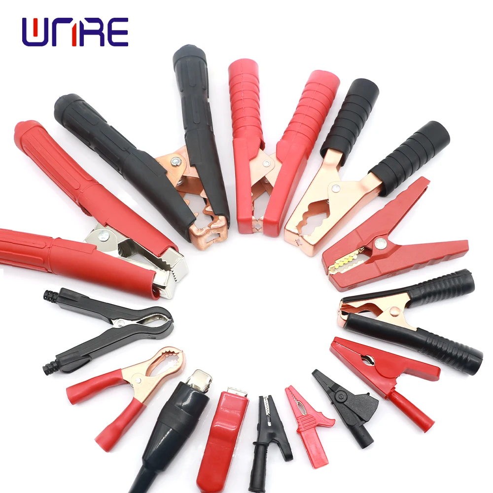 

1 pair black red soft plastic coated testing probe metal mini alligator test clips crocodile electrical clamp