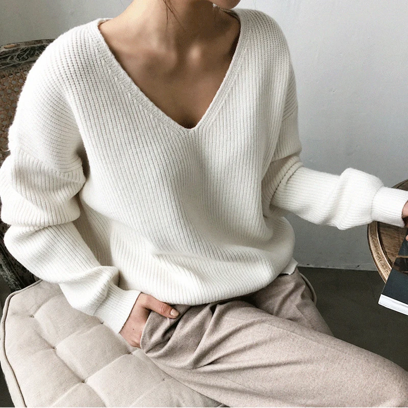 Women Sweaters New Autumn Winter Knitting Sweaters V-Neck Minimalist Tops Fashionable Korean Style Knitting Casual Solid 268E 
Women Sweaters New Autumn Winter Knitting Sweaters V-Neck Minimalist Tops Fashionable Korean Style Knitting Casual Solid 268E