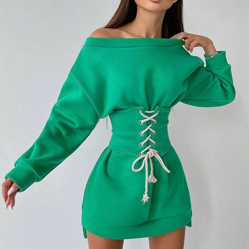 Ladies Casual O-neck Sweatshirt Ladies Winter Long-sleeved Dress Vestidos Ladies Elegant Solid Color Elastic Waist Lace-up Dress
Ladies Casual O-neck Sweatshirt Ladies Winter Long-sleeved Dress Vestidos Ladies Elegant Solid Color Elastic Waist Lace-up Dress
