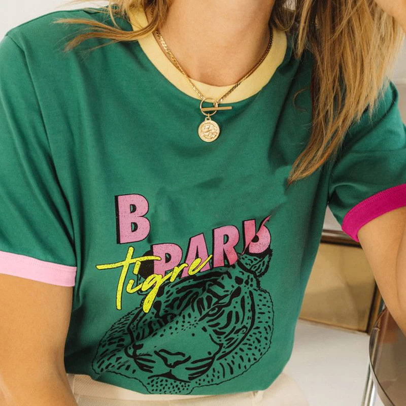 Tiger Letters Print T-shirt Summer New Woman Round Neck Short Sleeve Organic Cotton T-Shirts Female Casual Tshirt Top Fashion
Tiger Letters Print T-shirt Summer New Woman Round Neck Short Sleeve Organic Cotton T-Shirts Female Casual Tshirt Top Fashion