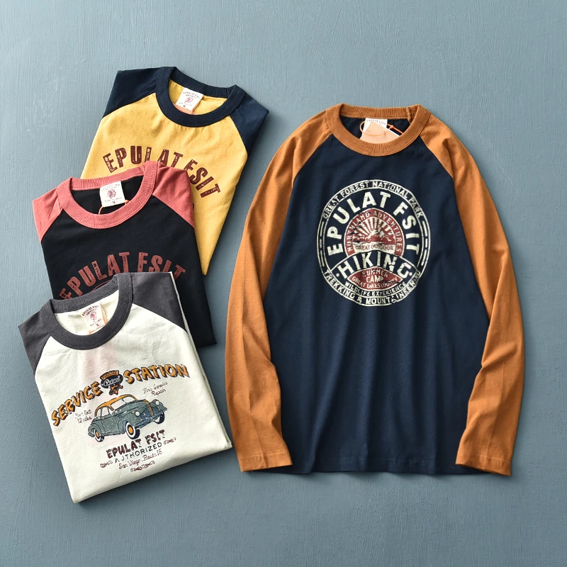 Autumn New Long Sleeve O-neck Printed T-shirt Men's Fashion Contrast Splicing Raglan Sleeve Pure Cotton Washed Old Casual Tops
Autumn New Long Sleeve O-neck Printed T-shirt Men's Fashion Contrast Splicing Raglan Sleeve Pure Cotton Washed Old Casual Tops