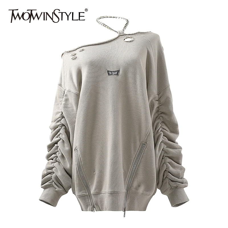 Женский свитшот на молнии TWOTWINSTYLE, Осенний свитшот с вырезами и цепочкой, с длинным рукавом
Женский свитшот на молнии TWOTWINSTYLE, Осенний свитшот с вырезами и цепочкой, с длинным рукавом