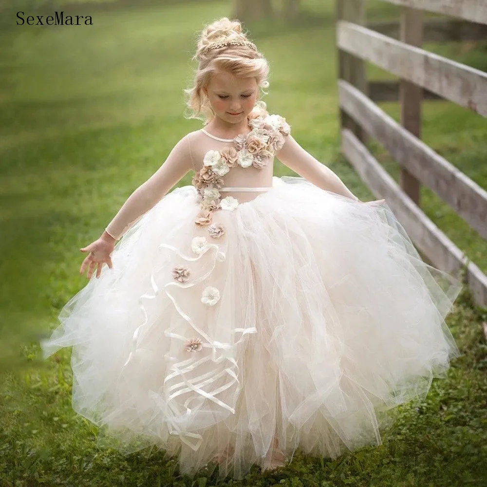 3D Flower Long Sleeve Flower Girl Dress Tulle Ball Gown Birthday Pageant Robe First Communion Dress Custom
3D Flower Long Sleeve Flower Girl Dress Tulle Ball Gown Birthday Pageant Robe First Communion Dress Custom