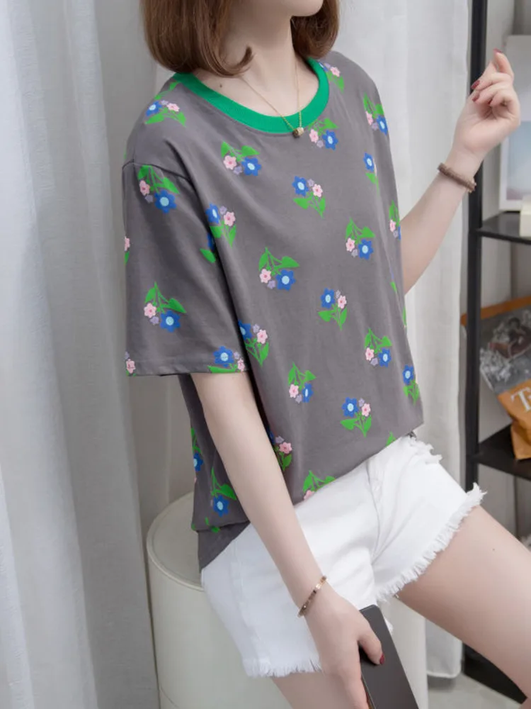 Oversize Cotton Short Sleeve T-shirts Women Summer Casual Loose Flowers Printed Basic Tshirt Screw Thread Collar Tees Tops L-4XL
Oversize Cotton Short Sleeve T-shirts Women Summer Casual Loose Flowers Printed Basic Tshirt Screw Thread Collar Tees Tops L-4XL