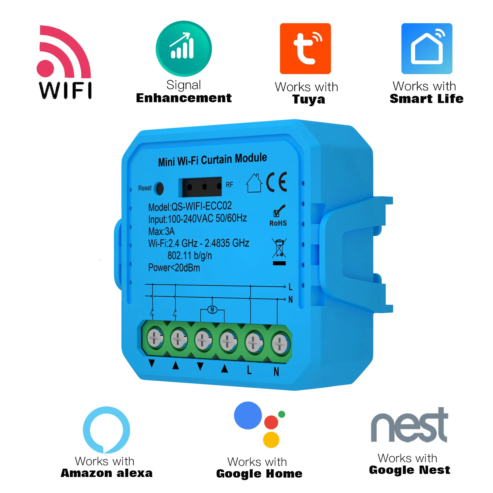 WiFi Smart Curtain Module Switch Roller Shutter Motor Tuya Wireless Remote Control Work with Alexa Google Home
WiFi Smart Curtain Module Switch Roller Shutter Motor Tuya Wireless Remote Control Work with Alexa Google Home