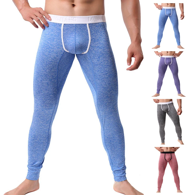 

Men's Long Johns Sexy U Convex Penis Pouch Leggings Tight Underwear Men Home Sheer Lounge Pants Gay Sleepwear Thermal Underpants