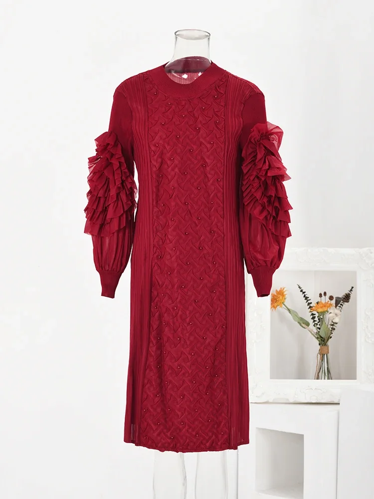 Miyake Original Beading Spliced Design Pleated Dress Women Floral Sleeves Solid Loose Dresses Fashion Party 2024 Spring New
Miyake Original Beading Spliced Design Pleated Dress Women Floral Sleeves Solid Loose Dresses Fashion Party 2024 Spring New