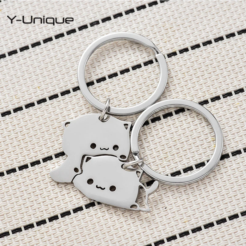 Cute Cartoon Cat Keychain Couple Lovers Stainless Steel Matching Keyring Lovely Pendant Key Chain Valentine's Day Gift Jewelry 
Cute Cartoon Cat Keychain Couple Lovers Stainless Steel Matching Keyring Lovely Pendant Key Chain Valentine's Day Gift Jewelry