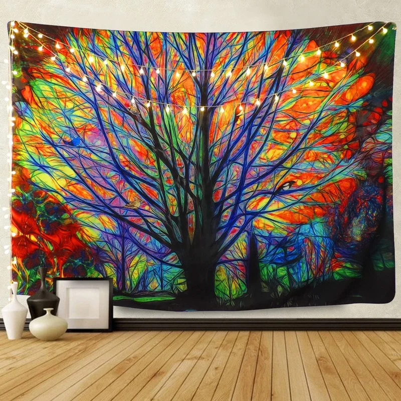 

Various Sizes Colorful Tree Tapestry Wall Hanging Psychedelic Forest Bird Wall Boho Mandala Hippie Tapestry Bedroom Living Room