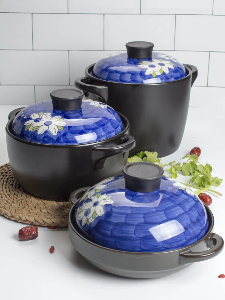 

Big Large Cooking Soup Pots Kitchen Blue Lid Non Stick Soup Pots Ceramic Casserole Garnki Kuchenne Zestaw Kitchenware OC50MG