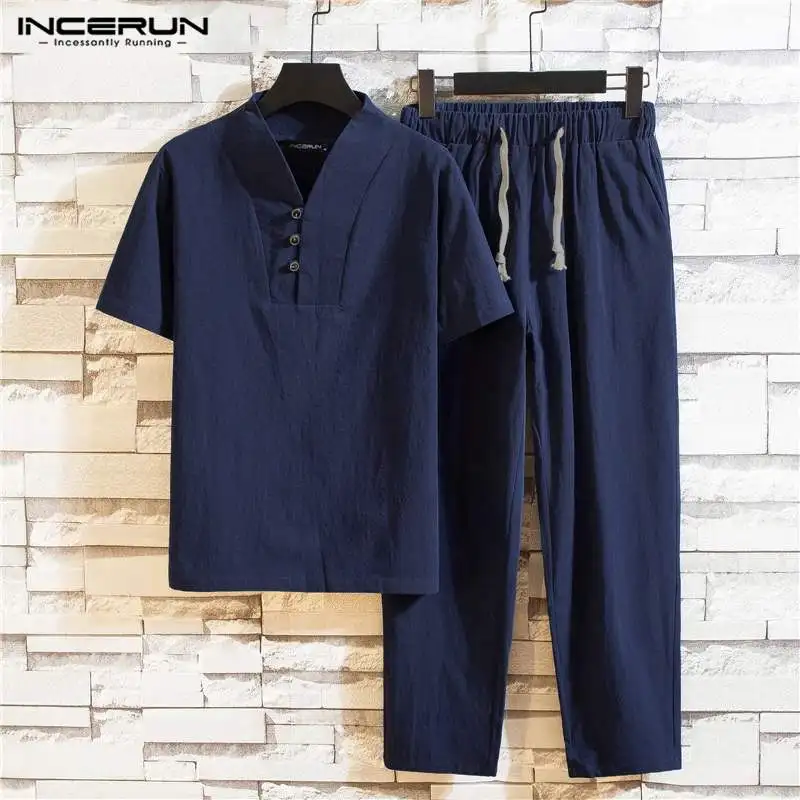 Men Sets Solid Color Cotton Vintage Streetwear V Neck Short Sleeve Shirt & Drawstring Pants 2PCS 2023 Men Casual Suits INCERUN
Men Sets Solid Color Cotton Vintage Streetwear V Neck Short Sleeve Shirt & Drawstring Pants 2PCS 2023 Men Casual Suits INCERUN