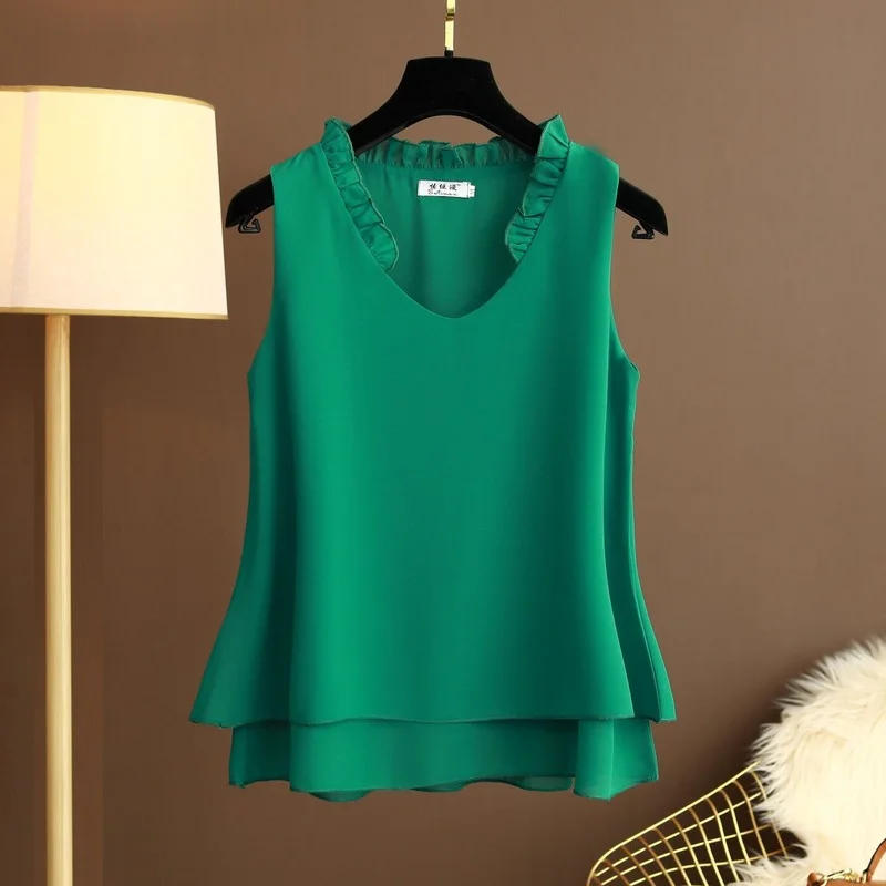 Summer Women Chiffon Blouses Loose V-Neck Edible Tree Fungus Sleeveless Tops Casual Oversized Shirts Blusas Mujer De Moda 2022
Summer Women Chiffon Blouses Loose V-Neck Edible Tree Fungus Sleeveless Tops Casual Oversized Shirts Blusas Mujer De Moda 2022