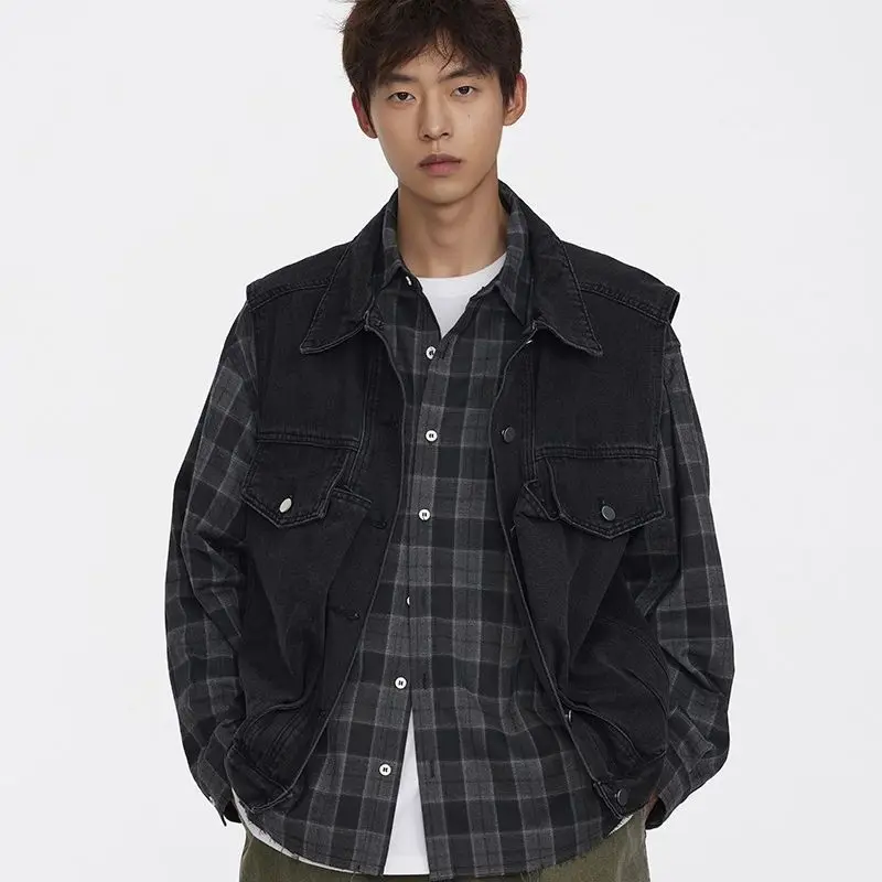 Жилет мужской джинсовый винтажный, моющийся, с отложным воротником 
Жилет мужской джинсовый винтажный, моющийся, с отложным воротником