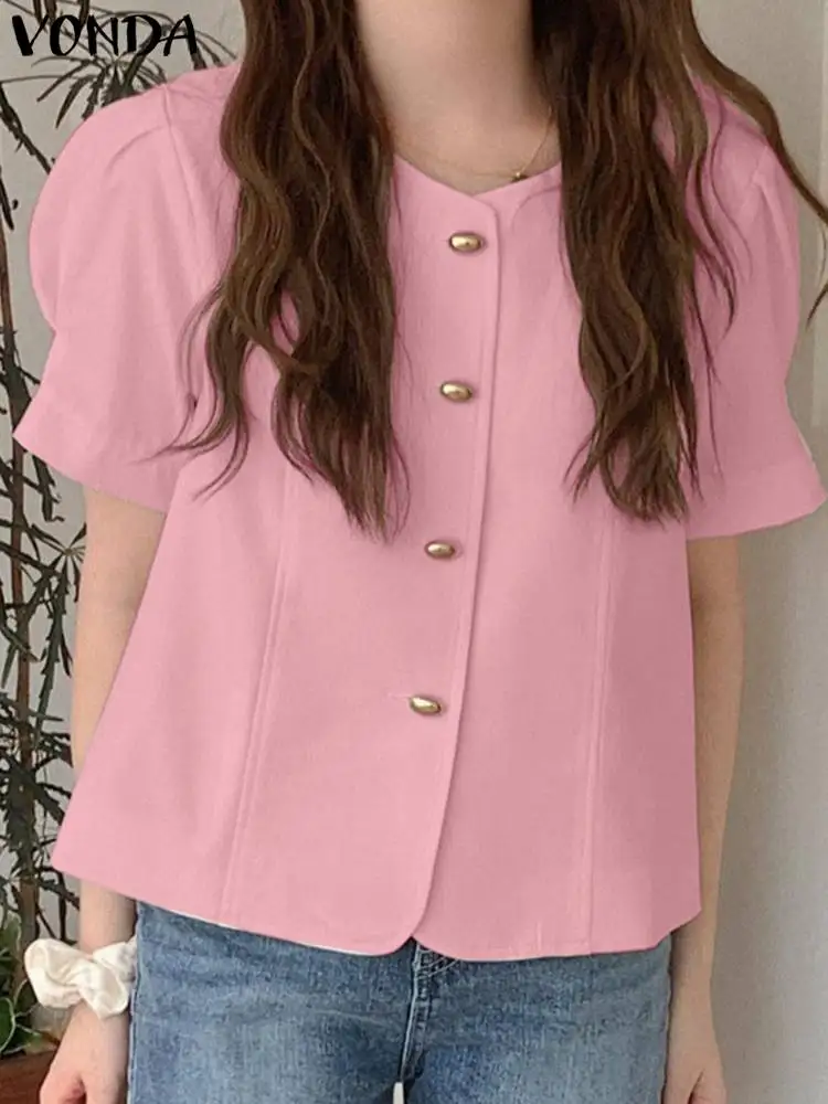 2023 VONDA Summer Blouse Women Elegant Shirts Fashion Short Sleeve Tops O-Neck Solid Color Casual Buttons Baggy Blusas Femininas
2023 VONDA Summer Blouse Women Elegant Shirts Fashion Short Sleeve Tops O-Neck Solid Color Casual Buttons Baggy Blusas Femininas