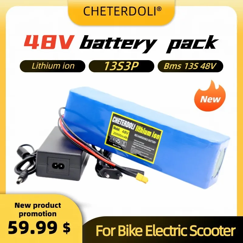 48V 20Ah 1000w 13S3P XT60 48V Lithium Ion Battery Pack 20000mAh for 54.6v E-bike Electric Bicycle Scooter with BMS + Charger
48V 20Ah 1000w 13S3P XT60 48V Lithium Ion Battery Pack 20000mAh for 54.6v E-bike Electric Bicycle Scooter with BMS + Charger