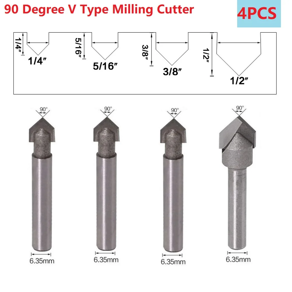 4pcs Solid Carbide End Mill 1/4 Inch Shank 90 Degree V Groove Router Bit Set CNC Engraving Drill Bits Woodworking Milling Cutter
4pcs Solid Carbide End Mill 1/4 Inch Shank 90 Degree V Groove Router Bit Set CNC Engraving Drill Bits Woodworking Milling Cutter