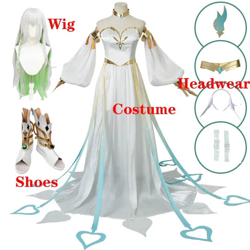 Костюм для косплея Genshin Impact Game, нахида, большой Властелин рукхадевата, длинное белое платье, униформа для вечеринки, женский костюм, обувь
Костюм для косплея Genshin Impact Game, нахида, большой Властелин рукхадевата, длинное белое платье, униформа для вечеринки, женский костюм, обувь