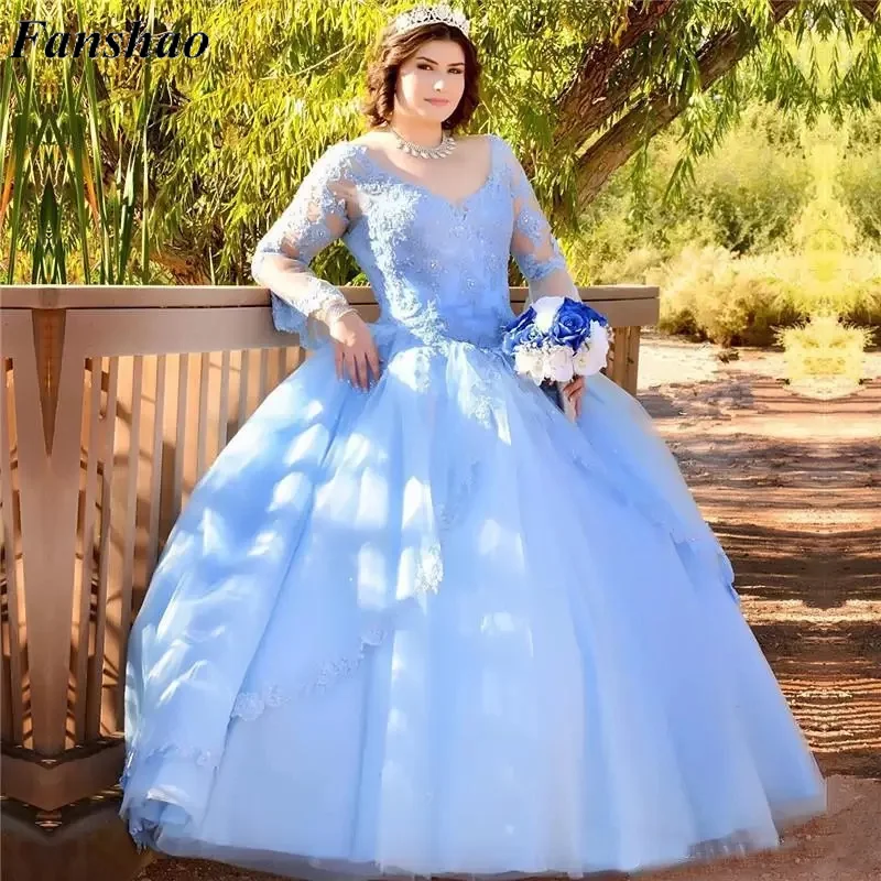 Fanshao wd828 Lace Ball Gown Quinceanera Dresses V Neck Beaded Long Sleeves Sweet 16 Prom Dress Sequined Masquerade Party Gowns
Fanshao wd828 Lace Ball Gown Quinceanera Dresses V Neck Beaded Long Sleeves Sweet 16 Prom Dress Sequined Masquerade Party Gowns
