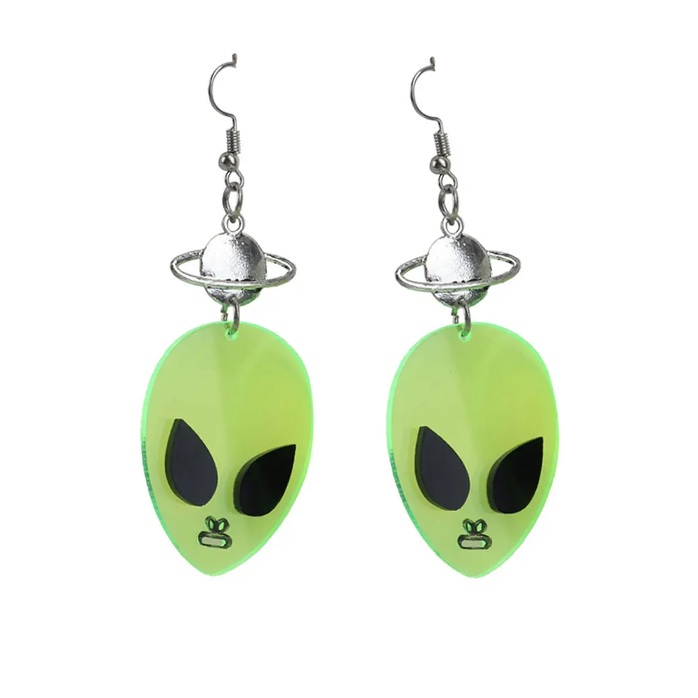 

New Neon Green Alien Acrylic Drop Earrings For Women Girl Geometric UFO Spaceship Long Dangle Earrings Pendant Punk Jewelry Gift