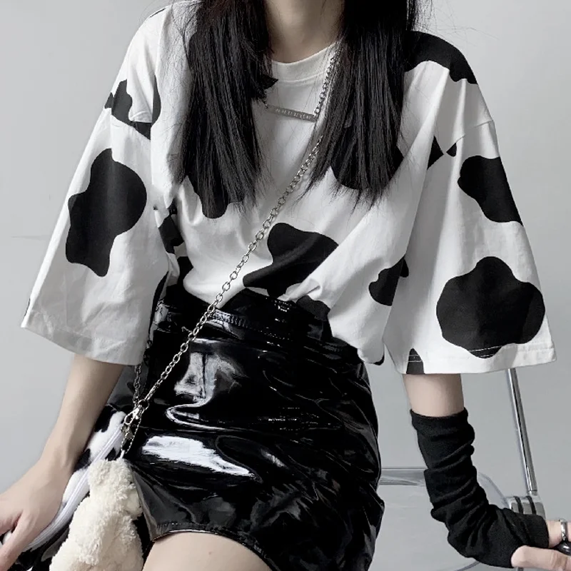 Casual Cow Print Loose T-shirts Women Summer Streetwear Female Short Sleeve Harajuku Fashion White kawaii College Style Tops
Casual Cow Print Loose T-shirts Women Summer Streetwear Female Short Sleeve Harajuku Fashion White kawaii College Style Tops