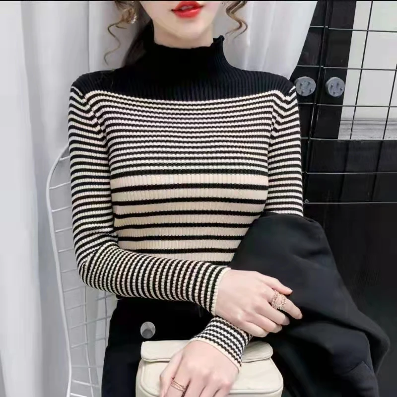 Woman stripe autumn winter jumper female turtleneck long sleeve elegant chic sweater
Woman stripe autumn winter jumper female turtleneck long sleeve elegant chic sweater