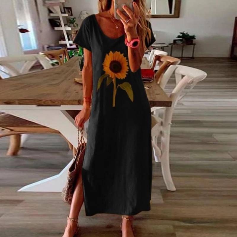 S-3XL 2022 New Style Summer Fashion Maxi Dress for Women Sunflower Side Slit Round Neck Short Sleeve Fashion Maxi Dress
S-3XL 2022 New Style Summer Fashion Maxi Dress for Women Sunflower Side Slit Round Neck Short Sleeve Fashion Maxi Dress