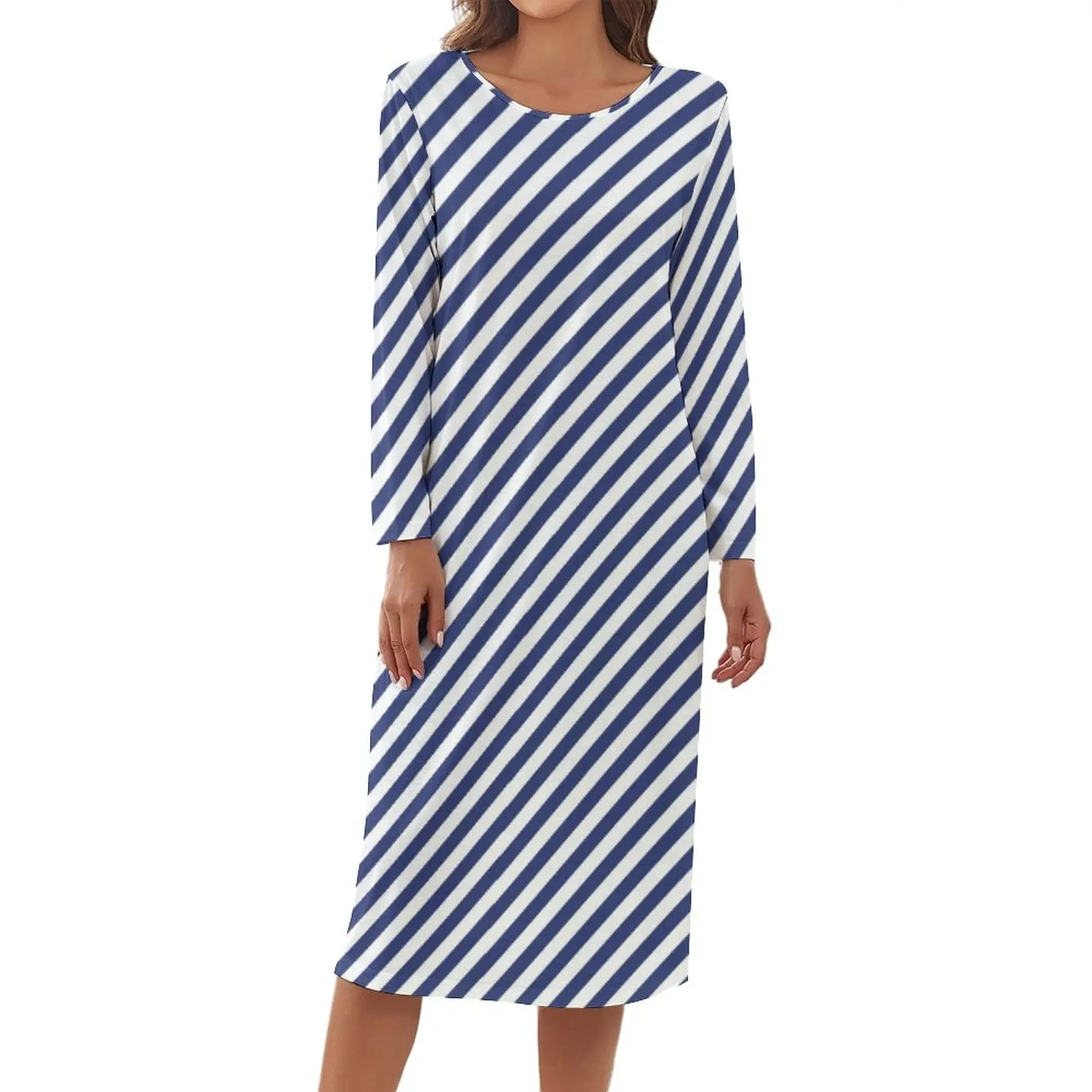Vintage Nautical Pajamas Blue Cross Stripes Comfortable Dresses Female Long Sleeve Elegant Sleepwear Daily Printed Homewear 
Vintage Nautical Pajamas Blue Cross Stripes Comfortable Dresses Female Long Sleeve Elegant Sleepwear Daily Printed Homewear
