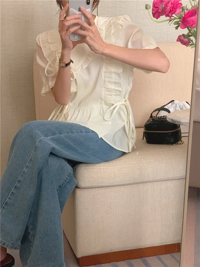 3Colors korean style Short sleeve blouse womens Ruffles Shirt Lace Up White tops 2022 Girls Outwear Coats(G9519)
3Colors korean style Short sleeve blouse womens Ruffles Shirt Lace Up White tops 2022 Girls Outwear Coats(G9519)