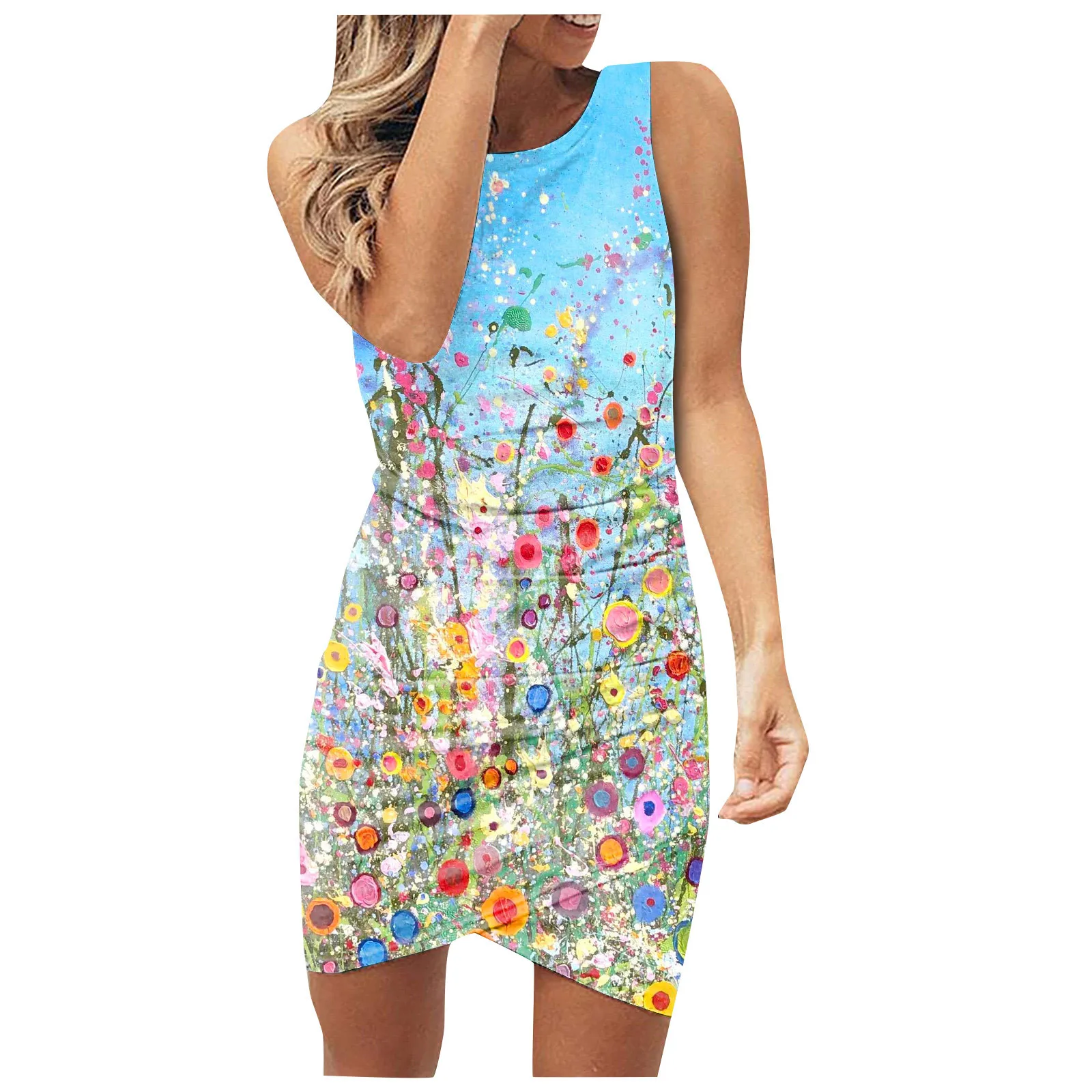 Women‘’S Mini Dress Elegant Solid Color Sleeveless Round Neck Slim Waist Ruched Pullover Pencil Summer Dresses Summer Dress
Women‘’S Mini Dress Elegant Solid Color Sleeveless Round Neck Slim Waist Ruched Pullover Pencil Summer Dresses Summer Dress