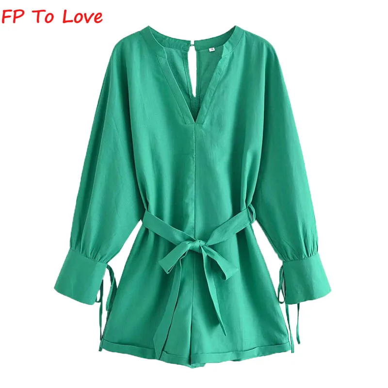 FP To Love 2022 French Vintage V Neck Green Linen Lace-Up Bodysuit Belt Casual High Waist Jumpsuit Women
FP To Love 2022 French Vintage V Neck Green Linen Lace-Up Bodysuit Belt Casual High Waist Jumpsuit Women