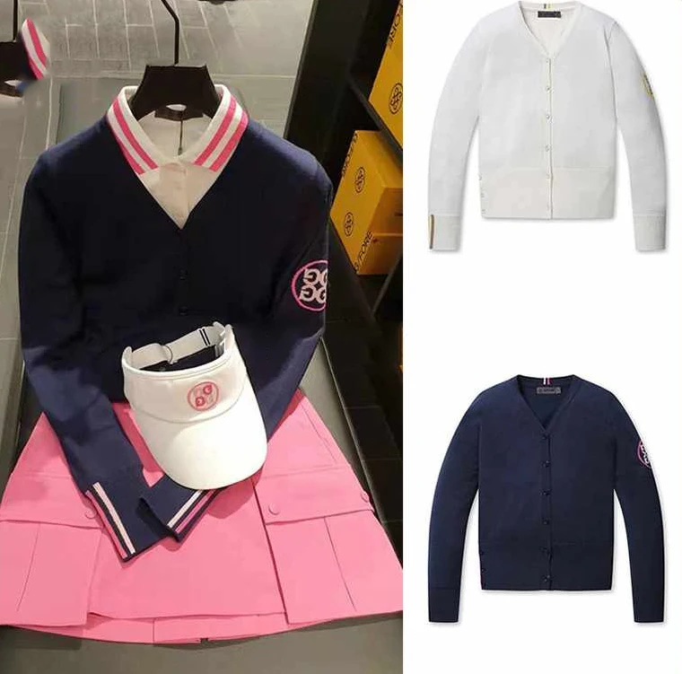 Golf ladies all-match 2022 autumn knitted cardigan sweater GOLF layered short solid color coat 
Golf ladies all-match 2022 autumn knitted cardigan sweater GOLF layered short solid color coat