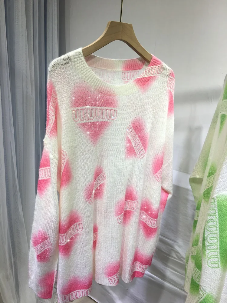 High Quality Korean Lazy Style Sweet Love Hot Drilling Sweaters O-neck Loose Long Sleeve Jumpers Mid-long Shiny Knitted Top
High Quality Korean Lazy Style Sweet Love Hot Drilling Sweaters O-neck Loose Long Sleeve Jumpers Mid-long Shiny Knitted Top