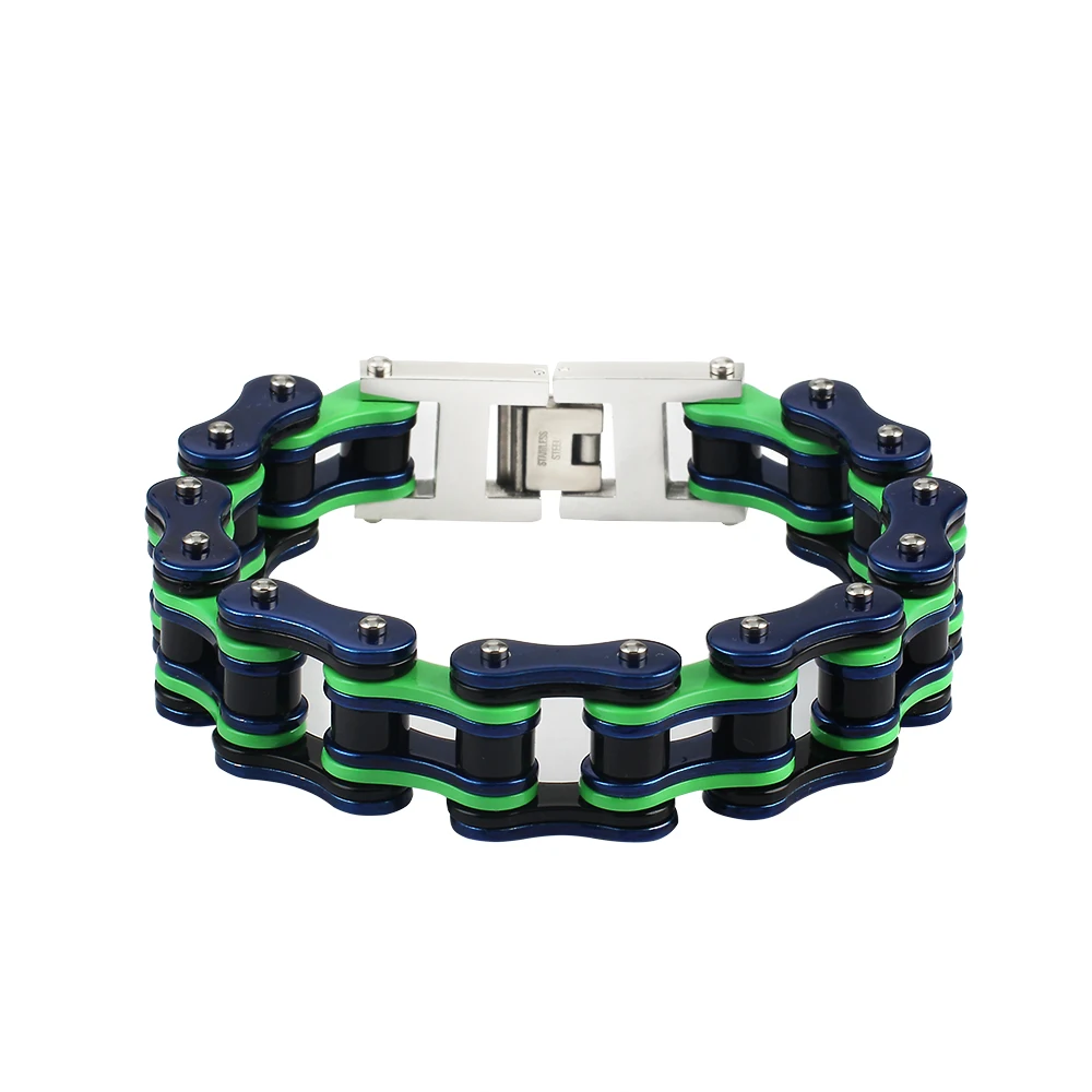 16mm Blue Green Motorcyclist Bicycle Chains For Men Women 316L Stainless Steel Bike Bracelet Hip Hop Fashion Jewelry Accessories
16mm Blue Green Motorcyclist Bicycle Chains For Men Women 316L Stainless Steel Bike Bracelet Hip Hop Fashion Jewelry Accessories