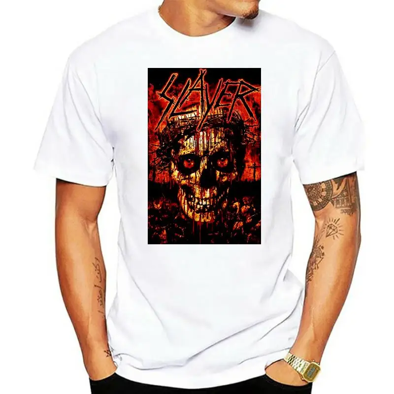 

Slayer Men Crowned Skull T-shirt Black 2022 Newest Letter Print Top Tee 100% Cotton Print Mens Summer O-Neck T SHIRT