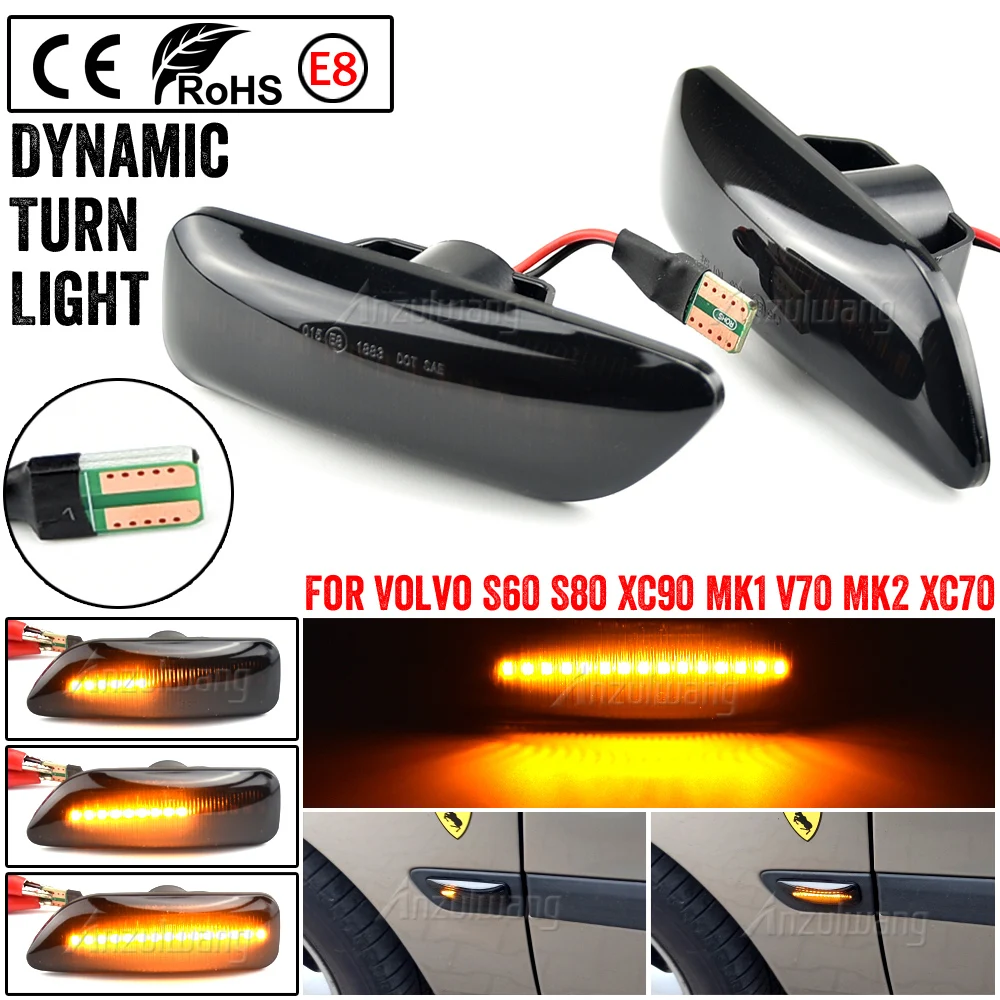 

2Pcs Dynamic Amber LED Side Marker Blinker Turn Signal Light For Volvo XC90 S80 XC70 V70 S60 2001-2009 30722641 3072264