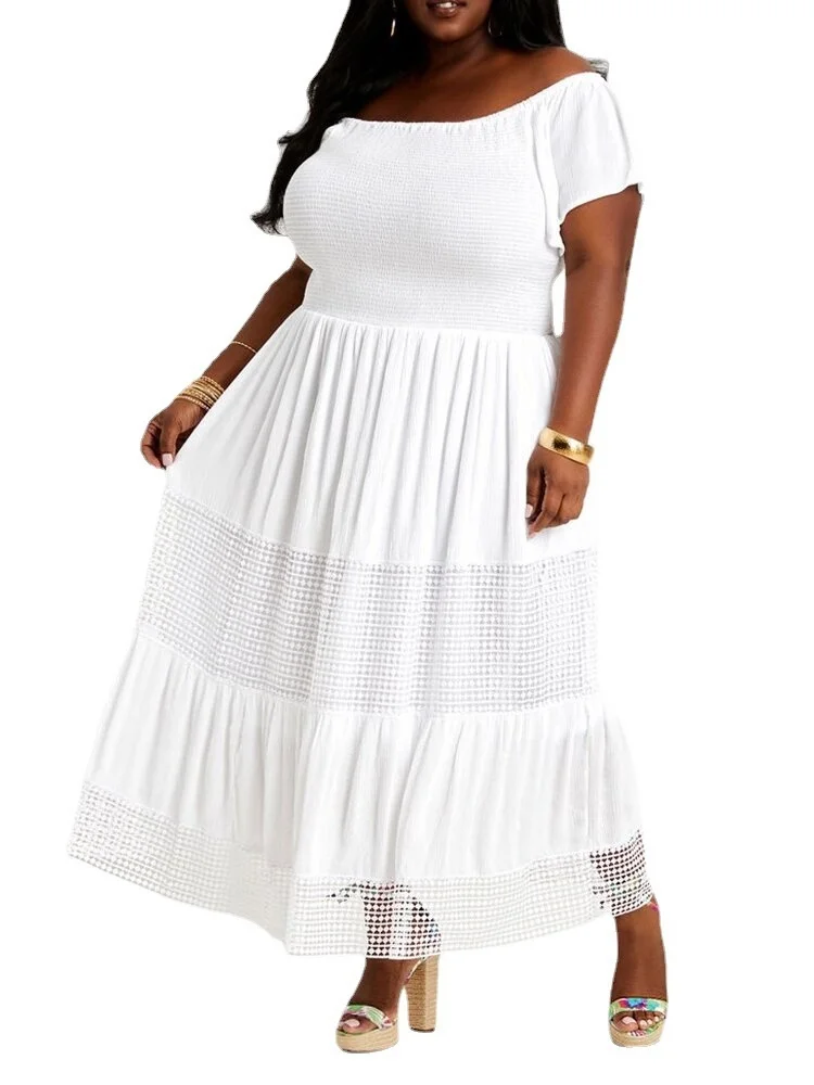 net red lace heavy industry off shoulder large dress plus size women clothing 
net red lace heavy industry off shoulder large dress plus size women clothing