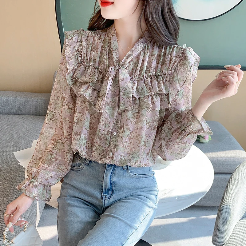 Spring New French Ruffled Fashion Streamer Shirt Elegant Chiffon Printed Top Women Blusas Mujer De Moda 2022 Verano Elegantes
Spring New French Ruffled Fashion Streamer Shirt Elegant Chiffon Printed Top Women Blusas Mujer De Moda 2022 Verano Elegantes